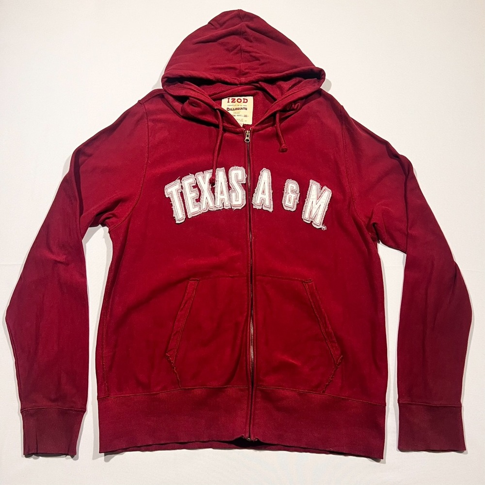 Vintage IZOD Collegiate Full‎ Zip Hoodie Texas A&M Aggies Burgundy Red Men's XL